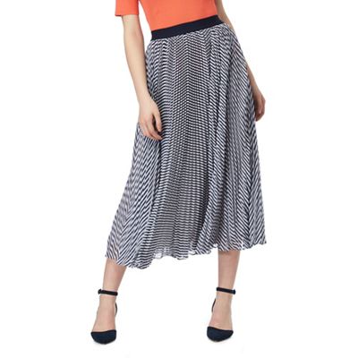 Navy striped pleated skirt
